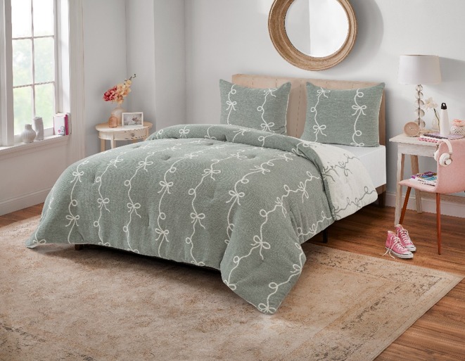 Sage green bow comforter set