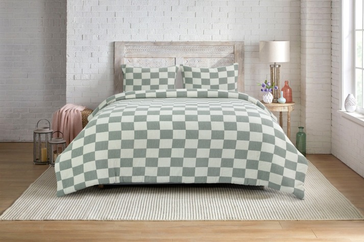 Sage green checkerboard comforter set
