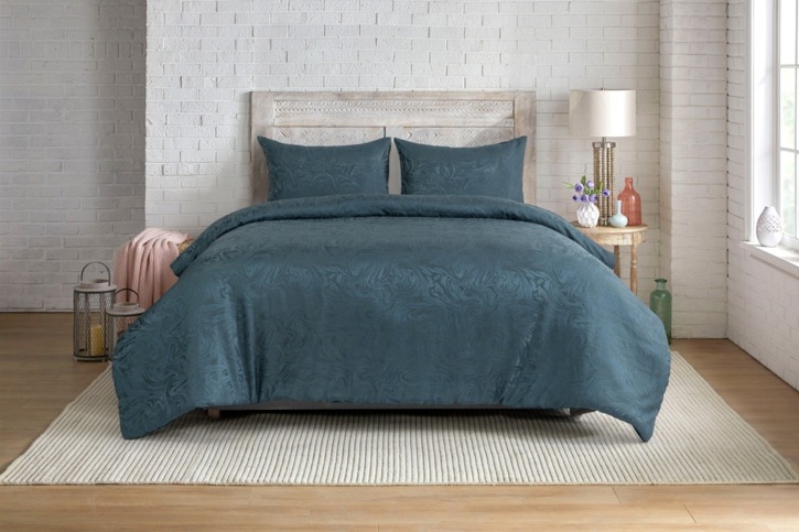 Teal embossed comforter set