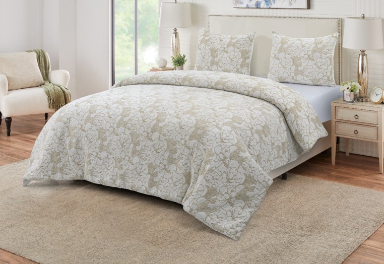 Beige floral jacquard comforter set