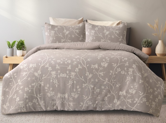 Taupe floral vine duvet set
