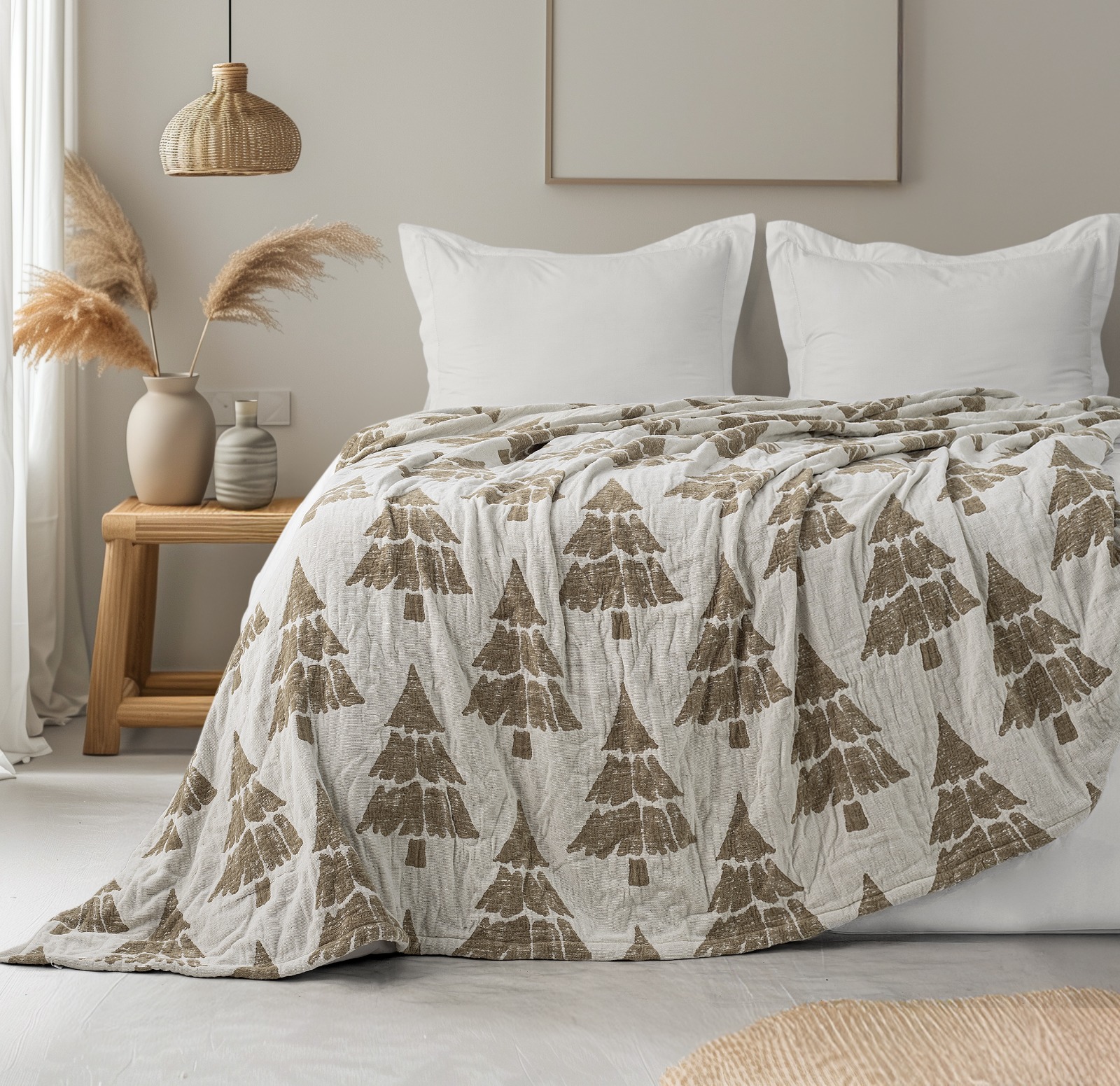 Cream pine tree jacquard throw