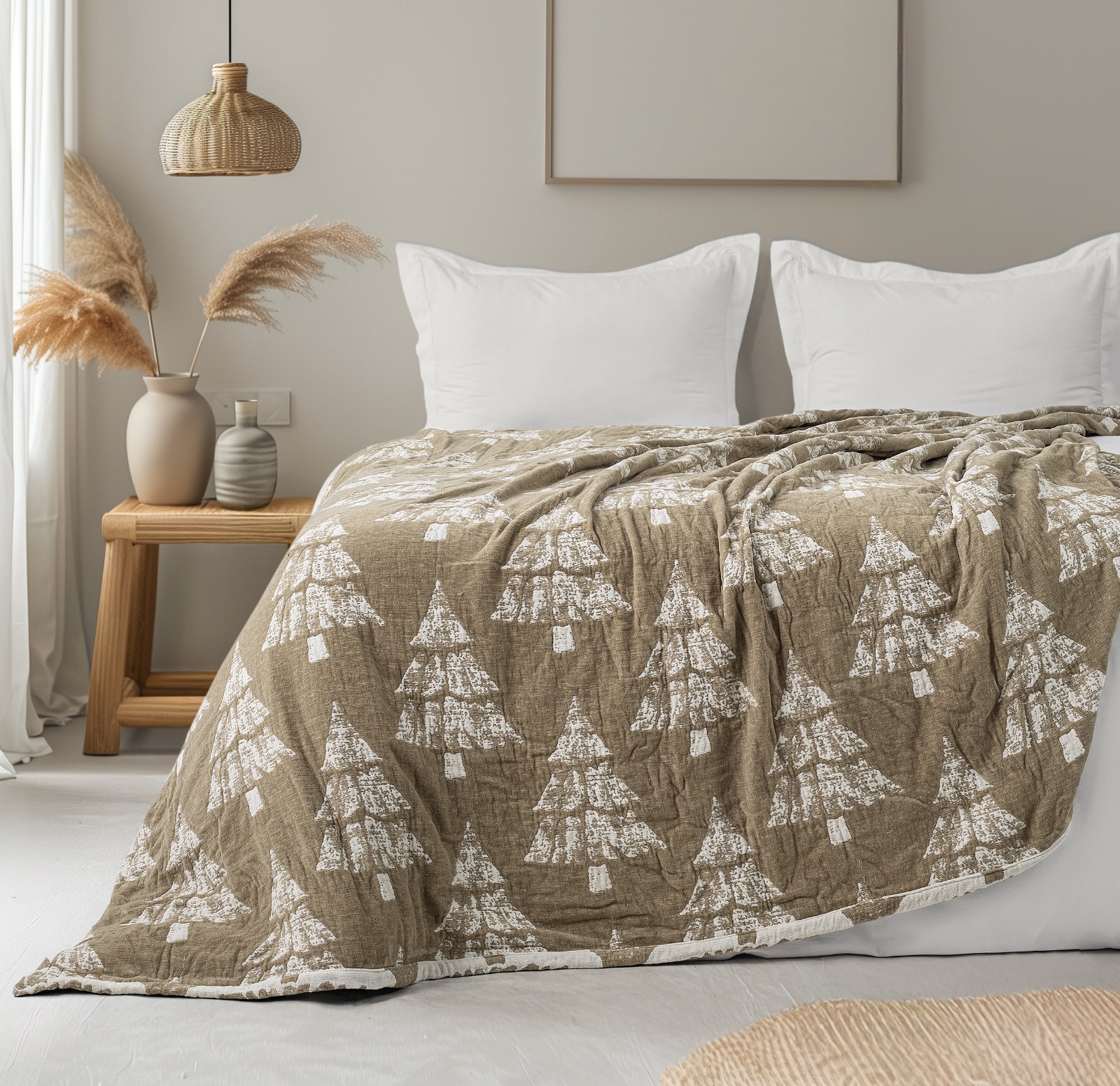 Taupe pine tree jacquard throw